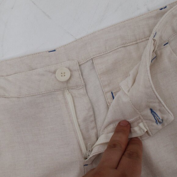 Alexander McQueen Pants Womens 42 Cropped Capri linen cuffed Mid Rise Cream - Picture 10 of 13